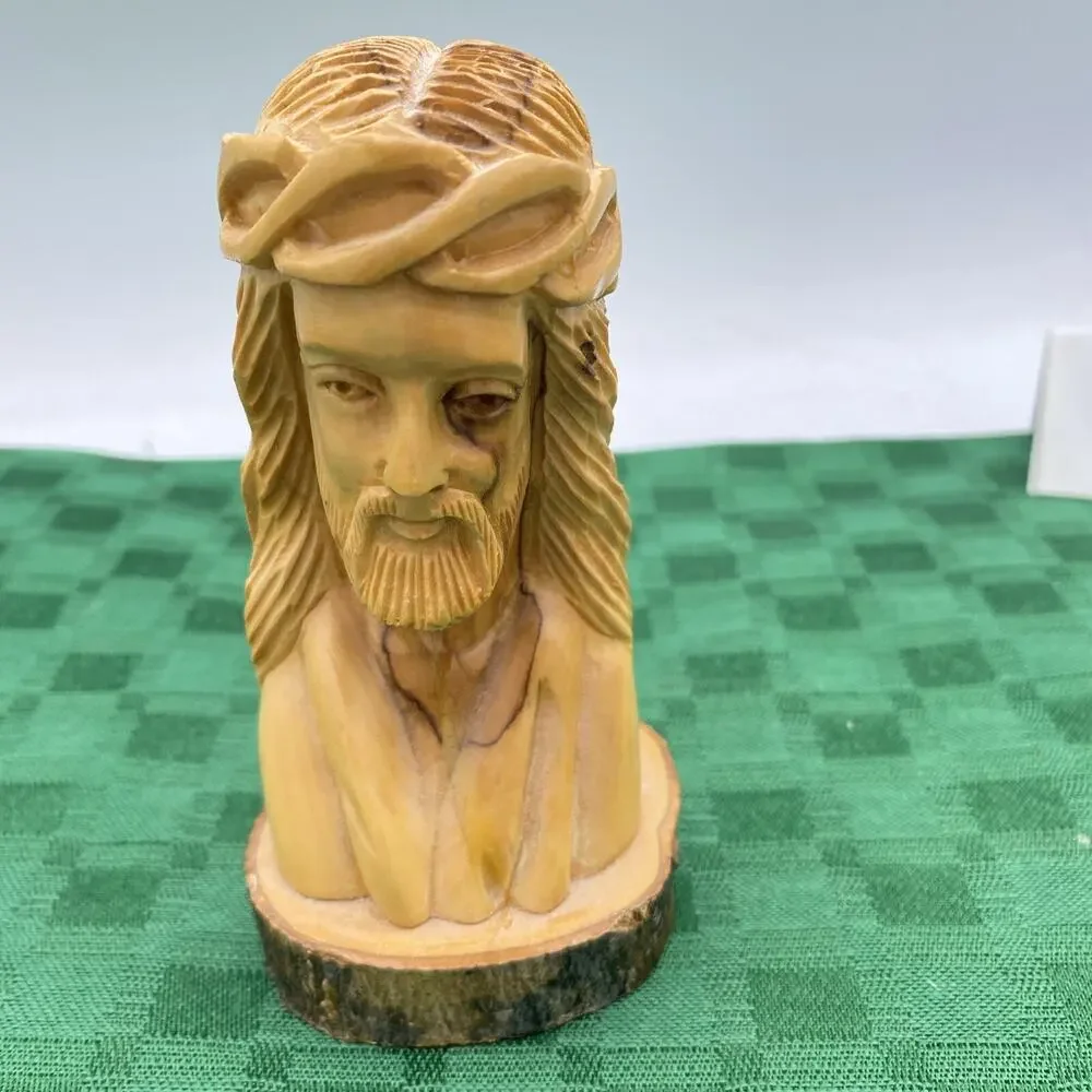 Vintage Hand Carved Wooden Bust Of Jesus 5 1/4